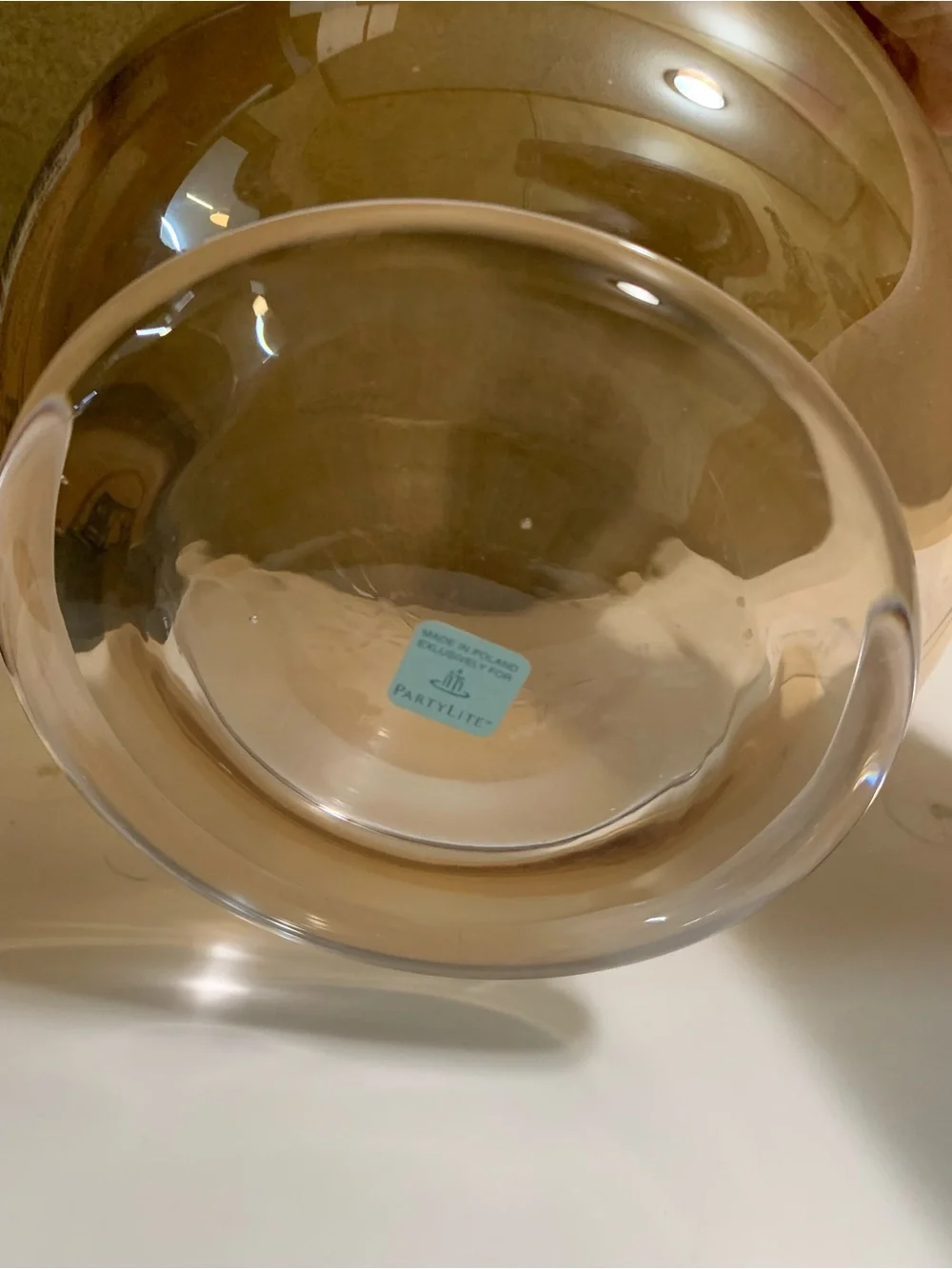 PartyLite Golden Luster Hurricane Candle Holder Vase Hand Blown Glass P8632 NIB